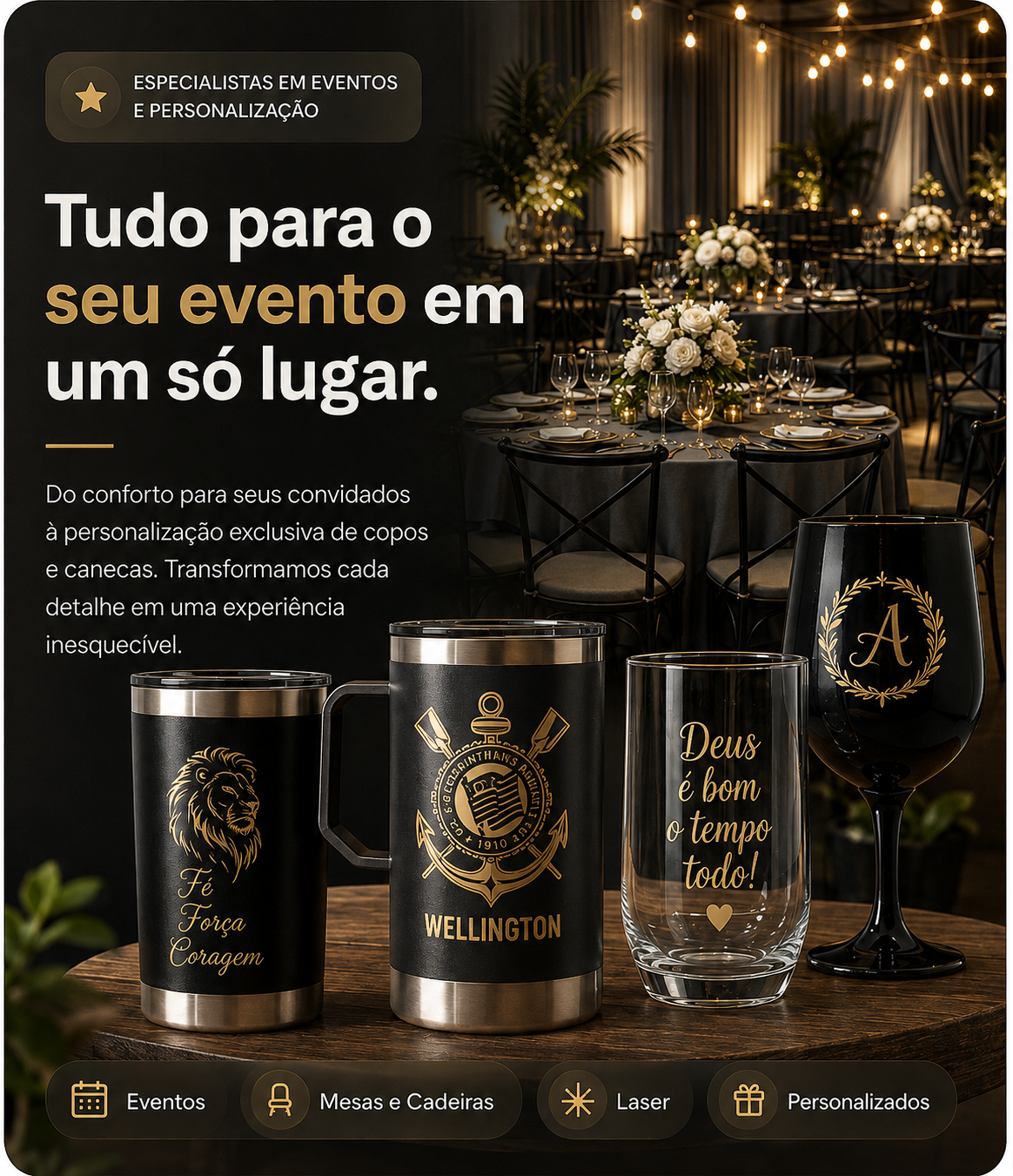 Safira: mesas e cadeiras para eventos e produtos personalizados